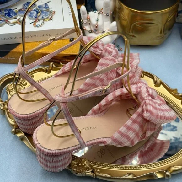 🆕 LOEFFLER RANDALL 🧿 NWOT Dahlia Soft Pink Gingham Pleated Bow Heel, Sz 7 - Picture 9 of 15